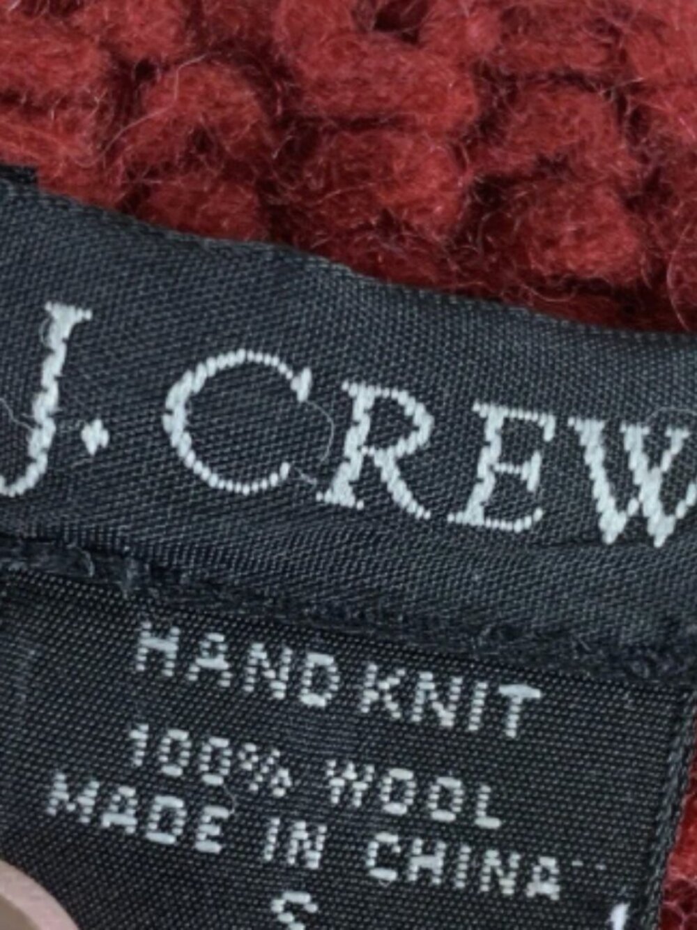 RARE Vintage J.Crew 100% Wool Chunky Cable Knit Red Boxy Cardigan S - Picture 6 of 8
